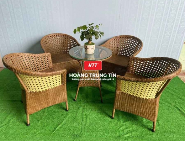 Bàn ghế cafe nhựa giả mây HTT069