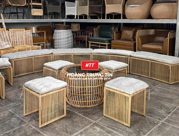 Bàn ghế cafe đan nhựa mây cao cấp HTT058