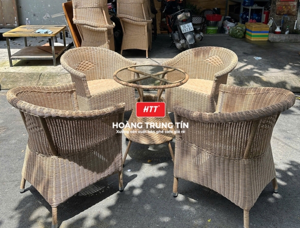 Bàn ghế cafe nhựa giả mây HTT108
