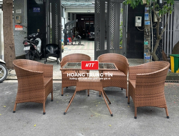 Bàn ghế nhựa giả mây ngoài trời HTT055