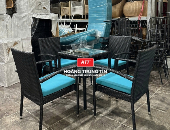 Bàn ghế nhựa giả mây ngoài trời HTT057