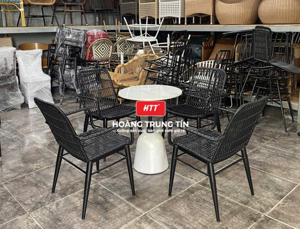 Bàn ghế cafe nhựa giả mây HTT111