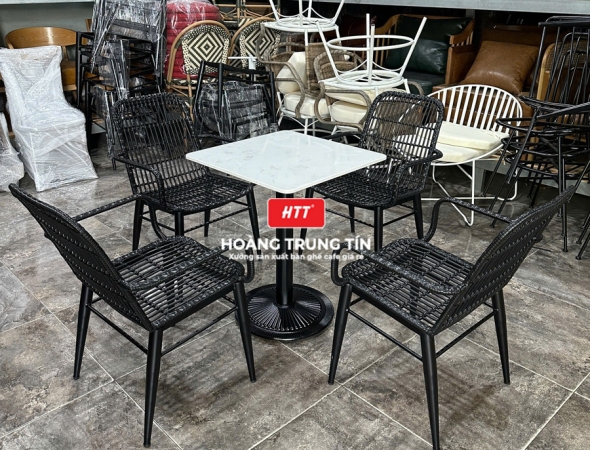 Bàn ghế cafe đan nhựa mây cao cấp HTT059