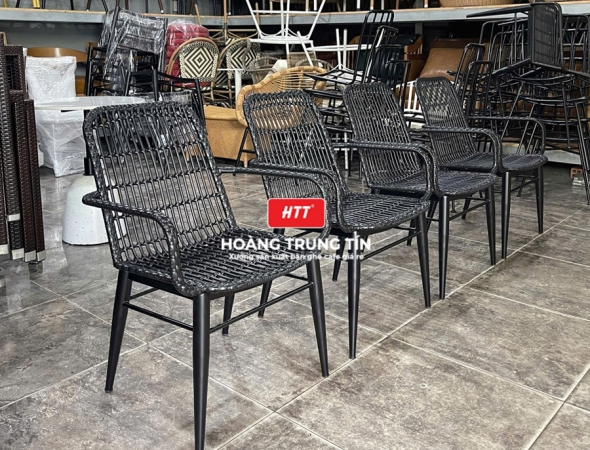 Bàn ghế cafe đan nhựa mây cao cấp HTT059