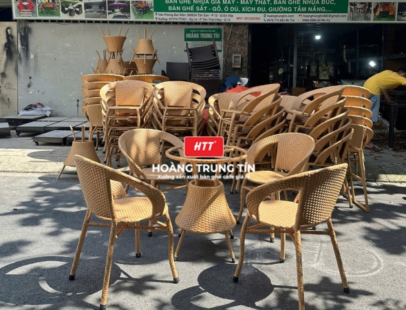 Bàn ghế cafe nhựa giả mây HTT112
