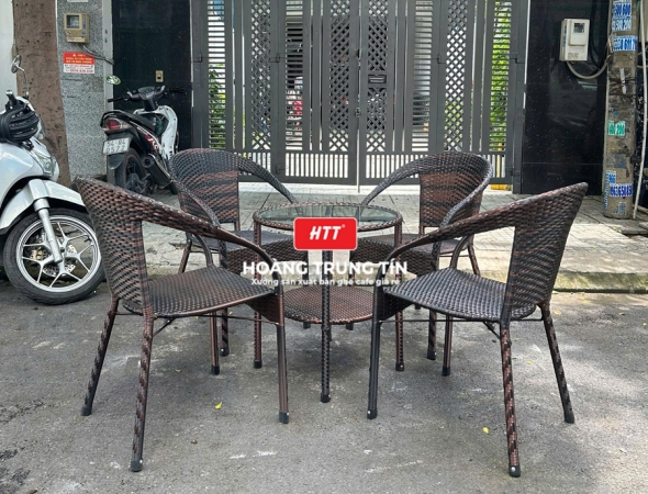 Bàn ghế cafe nhựa giả mây HTT113
