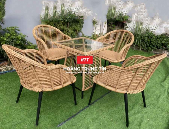 Bàn ghế cafe nhựa giả mây HTT064