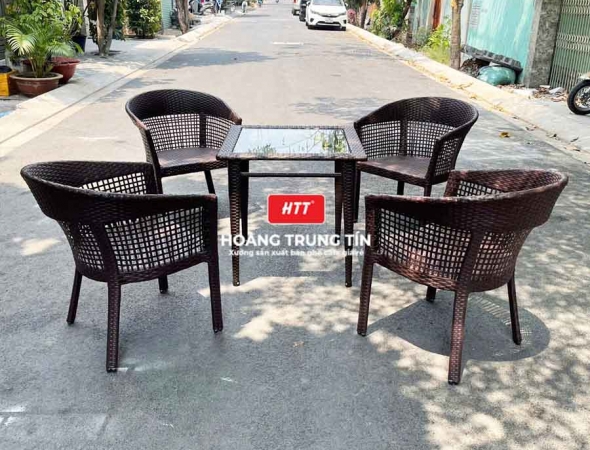 Bàn ghế cafe nhựa giả mây HTT075