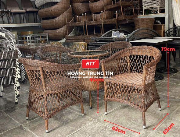 Bàn ghế cafe nhựa mây ngoài trời HTT06