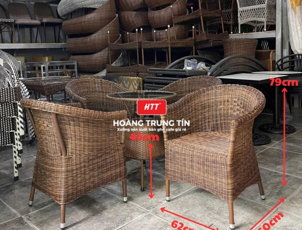 Bàn ghế cafe nhựa mây ngoài trời HTT07