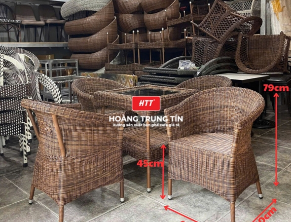 Bàn ghế cafe đan nhựa mây cao cấp HTT023