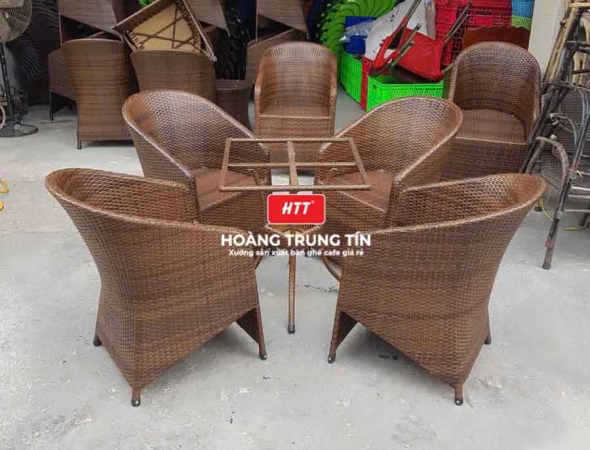 Bàn ghế cafe nhựa giả mây HTT087