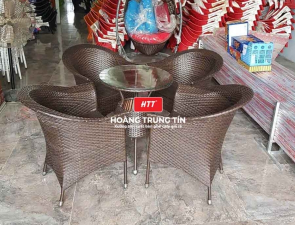 Bàn ghế cafe nhựa giả mây HTT085