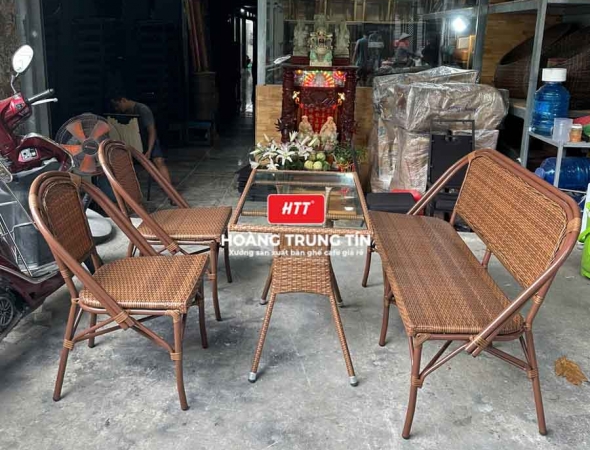 Bàn ghế cafe nhựa giả mây HTT084