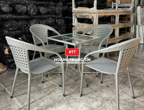 Bàn ghế cafe nhựa giả mây HTT114
