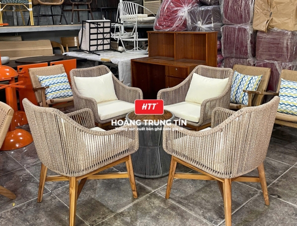 Bàn ghế cafe đan dây dù HTT03