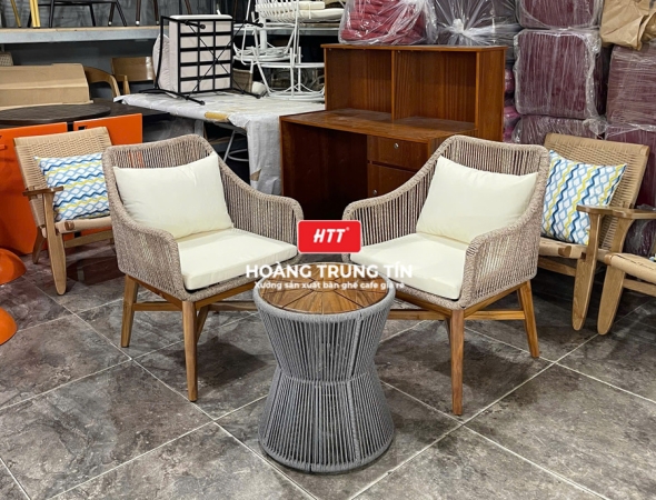 Bàn ghế cafe đan dây dù HTT03