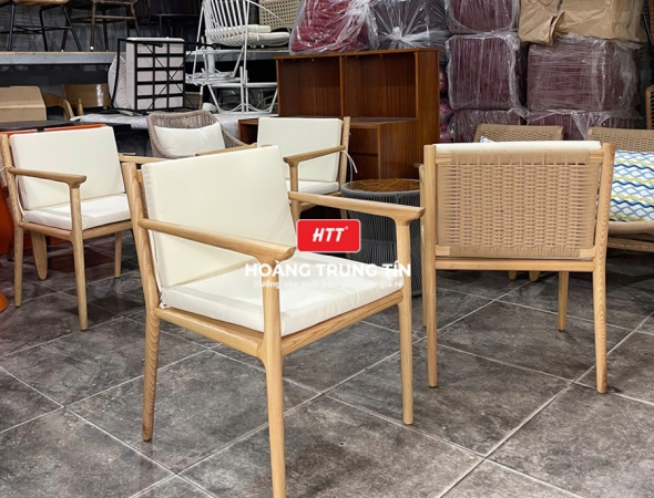 Bàn ghế cafe gỗ đan dây giấy se HTT02