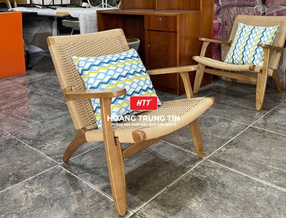 Bàn ghế cafe gỗ đan dây giấy se HTT03