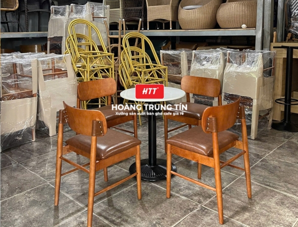 Bàn ghế cafe gỗ nệm cao cấp HTT49