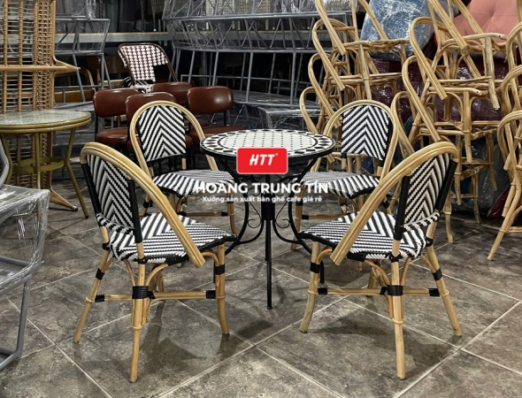 Bàn ghế cafe đan nhựa mây cao cấp HTT062
