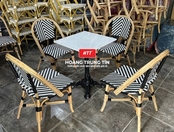 Bàn ghế cafe đan nhựa mây cao cấp HTT062