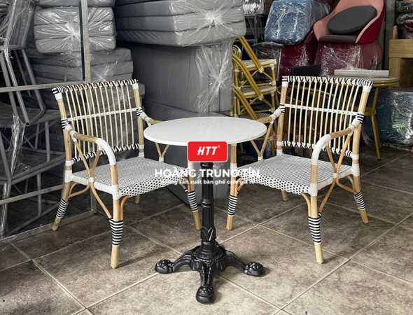 Bàn ghế cafe đan nhựa mây cao cấp HTT063