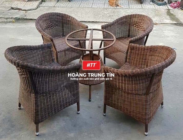 Bàn ghế cafe nhựa giả mây HTT031