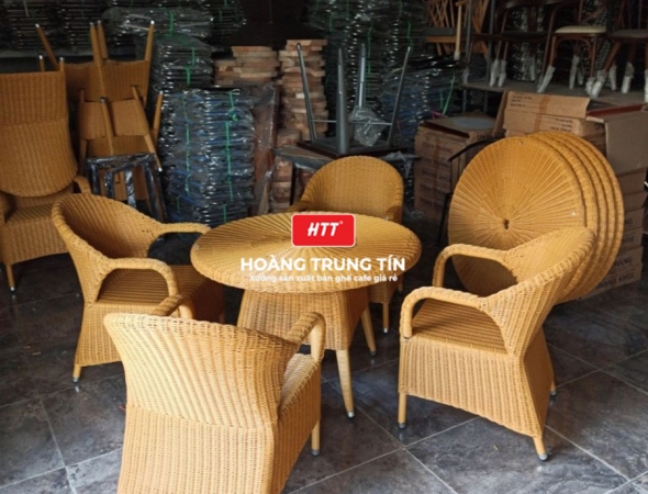 Bàn ghế cafe nhựa giả mây HTT033