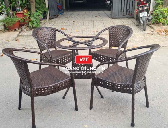 Bàn ghế cafe nhựa giả mây HTT046