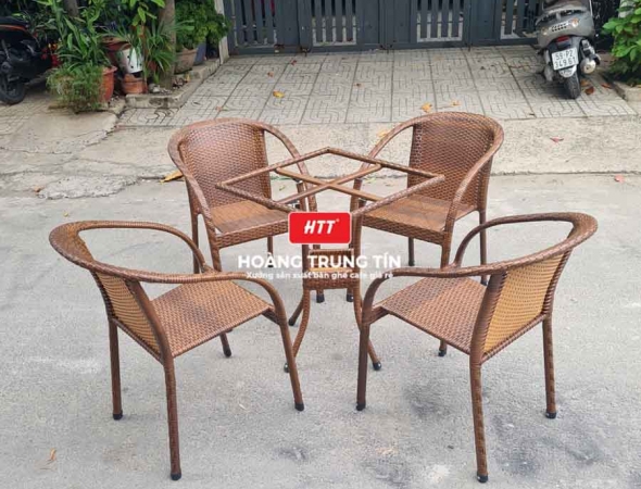 Bàn ghế cafe nhựa giả mây HTT048