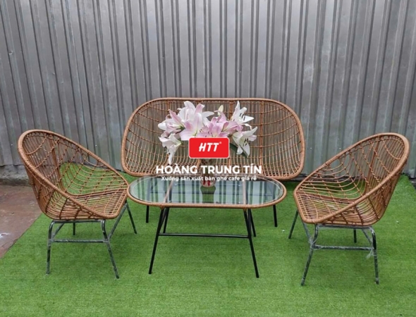 Bàn ghế cafe nhựa giả mây HTT102