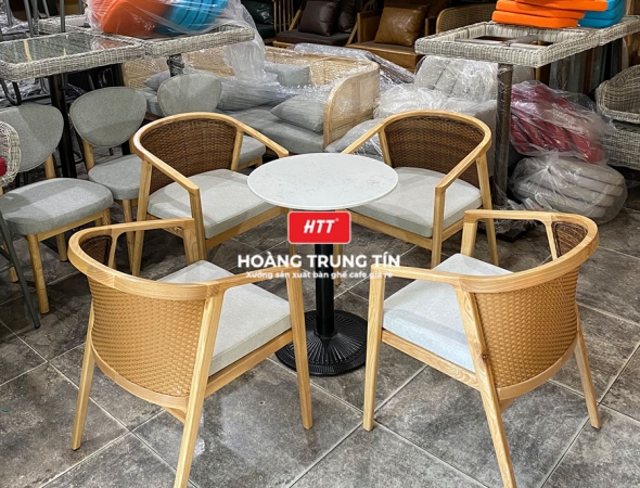 Bàn ghế cafe gỗ nệm cao cấp HTT12