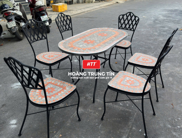 Bàn ghế cafe sắt gạch Mosaic HTT03