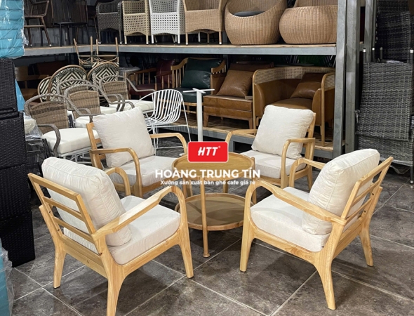 Bàn ghế cafe gỗ nệm cao cấp HTT51