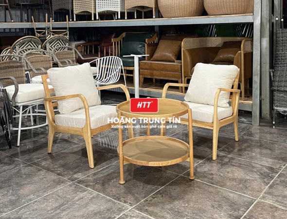 Bàn ghế cafe gỗ nệm cao cấp HTT51
