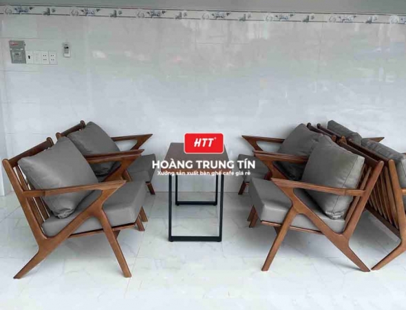 Bàn ghế sofa cafe gỗ nệm HTT02