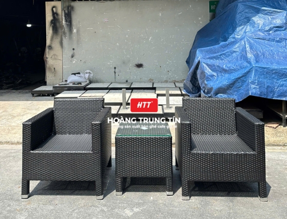 Bàn ghế nhựa giả mây ngoài trời HTT060
