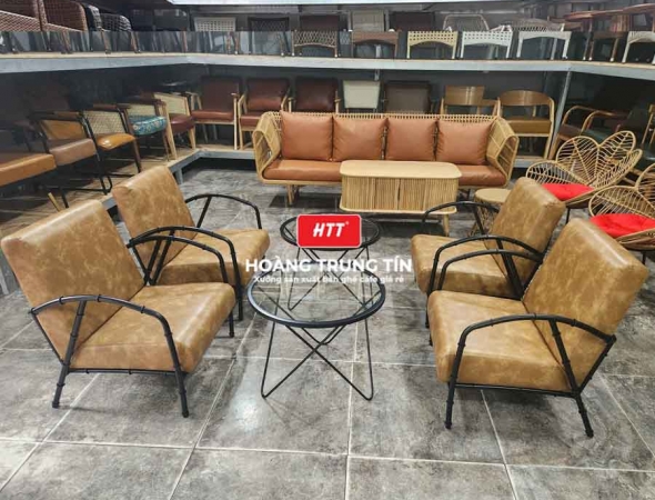 Bàn ghế cafe sắt nệm cao cấp HTT10