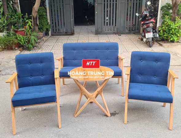 Bàn ghế sofa cafe gỗ nệm HTT01