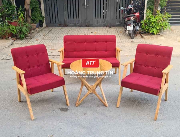 Bàn ghế sofa cafe gỗ nệm HTT01