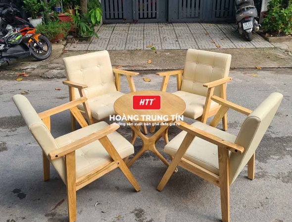 Bàn ghế cafe gỗ nệm cao cấp HTT32