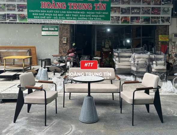 Bàn ghế cafe sắt nệm HTT04