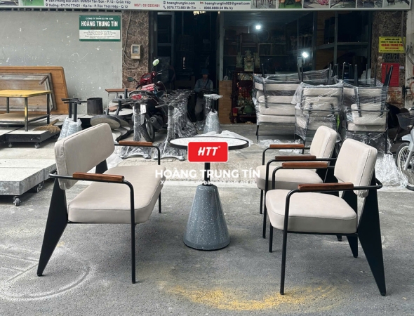 Bàn ghế cafe sắt nệm HTT04