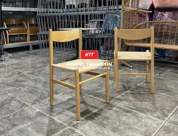 Bàn ghế cafe gỗ đan dây giấy se HTT01