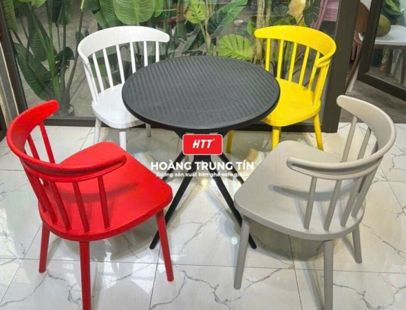 Bàn ghế cafe nhựa đúc nguyên khối HTT14