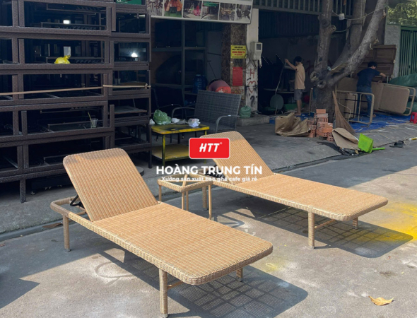 Giường tắm nắng đan nhựa giả mây HTT01