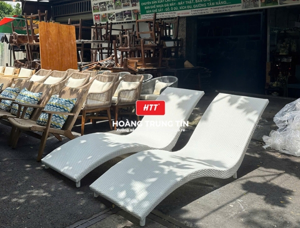 Giường tắm nắng đan nhựa giả mây HTT11