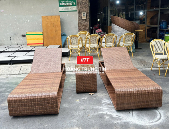 Giường tắm nắng đan nhựa giả mây HTT05