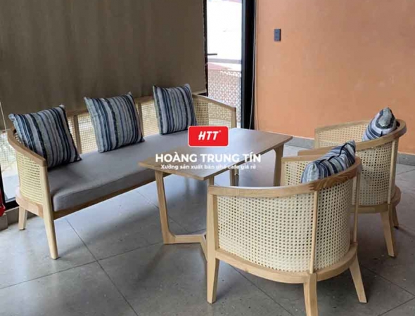 Bàn ghế sofa cafe gỗ nệm HTT03